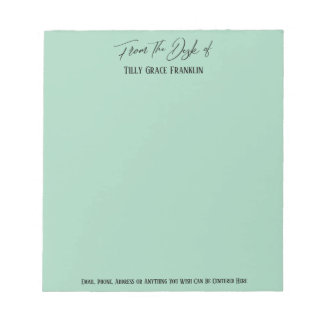 Elegante Handschrift vom Schreibtisch aus hellgrün Notizblock