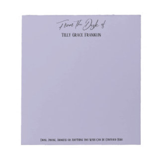 Elegante Handschrift vom Schreibtisch aus Lila Notizblock