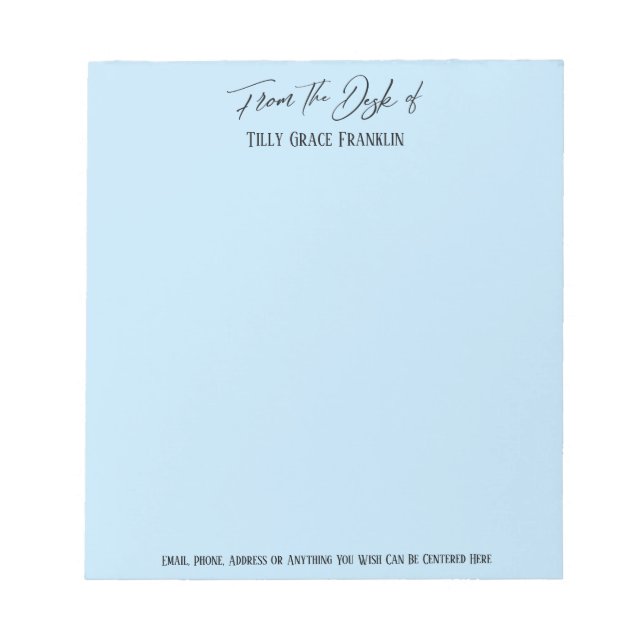 Elegante Handschrift vom Schreibtisch des Baby Blu Notizblock (Vorderseite)