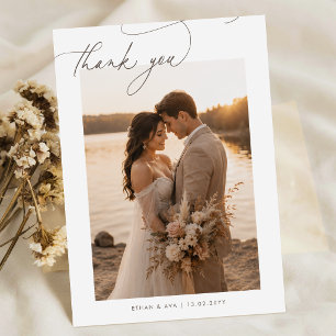 Elegante handschriftliche 2-Foto-Hochzeit Dankeskarte
