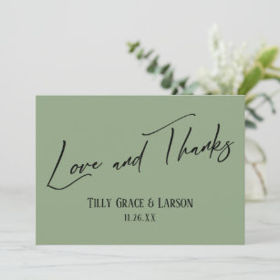 Elegante Handwriting-Liebe und Danksagung Grün Dankeskarte