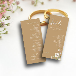 Elegante Handwriting Wasserfarben Blumenhochzeit Programm