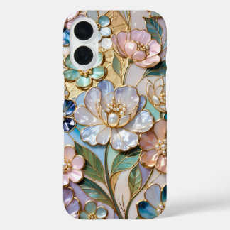 Elegante Handyhülle im Stil von Bleiglas mit Blume iPhone 16 Hülle