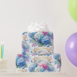 Elegante Happy Birthday Hortensien-Blumen  Geschenkpapier