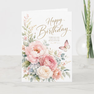 Elegante Happy Birthday Watercolor Blumengrußkarte Karte
