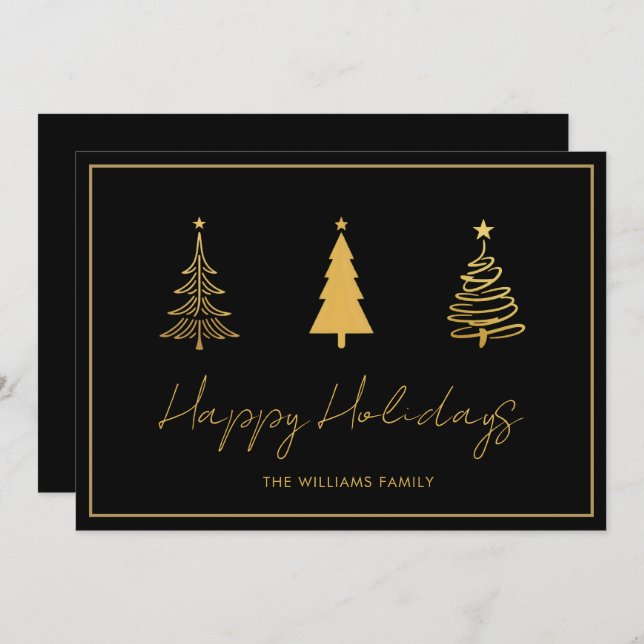 Elegante Happy Holidays Black Card Feiertagskarte (Vorne/Hinten)