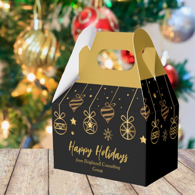 Elegante Happy Holidays Schwarzes Gold Custom Corp Geschenkschachtel (Von Creator hochgeladen)