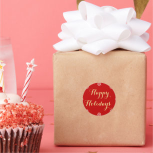 Elegante Happy Holidays Snowflakes Rote Imitate Go Runder Aufkleber