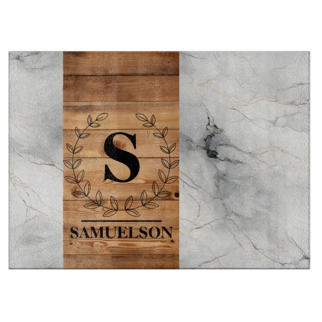 Elegante Harmonie: Holz- und Marmorspanplatte Schneidebrett (Vorderseite)