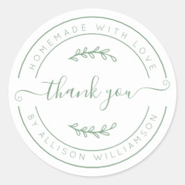 Elegante hausgemachte Liebe grün weiß Danke Runder Aufkleber