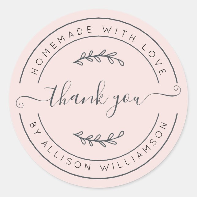 Elegante hausgemachte Liebe Pastel Pink Vielen Dan Runder Aufkleber (Vorderseite)