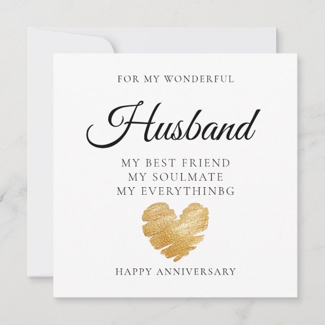 Elegante Heart Husband Wedding Anniversary Card Dankeskarte (Vorderseite)