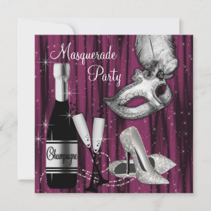 Elegante heiße pink-schwarze Maskenparty Einladung
