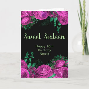Elegante heiße rosa Blumen Sweet Sixteen Karte