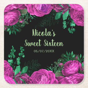 Elegante heiße rosa Blumen Sweet Sixteen Rechteckiger Pappuntersetzer