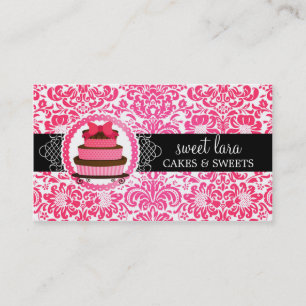 Elegante heiße rosa Damast-Rosa-Torte Diamant-Bäck Visitenkarte