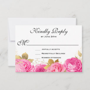 Elegante heiße rosa florale Rosen RSVP Karte