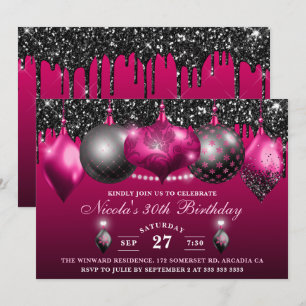 Elegante heiße rosa und schwarze Glitter-Kugeln zu Einladung