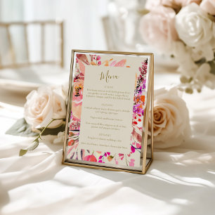 Elegante heiße rosa Wasserfarbe Floral Hochzeit na Menükarte