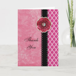 Elegante heißes Rosa Quatrefoil schwarze Blume Dankeskarte