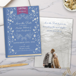 Elegante hellblaue Bibliotheks-Hochzeit Save the D Einladung