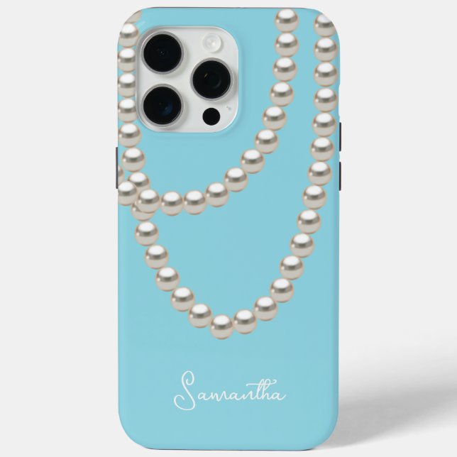Elegante, hellblaue Perlenhalskette Case-Mate iPhone Hülle (Rückseite)