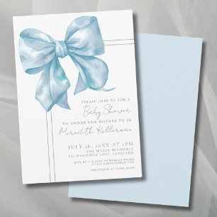 Elegante hellblaue Schleife Baby Shower Einladung