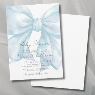 Elegante hellblaue Schleifen-Baby-Party Einladung
