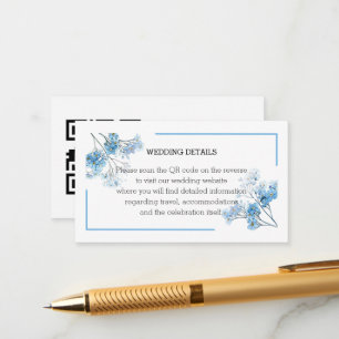 Elegante hellblaue Wasserfarbe Floral Hochzeits-QR Begleitkarte