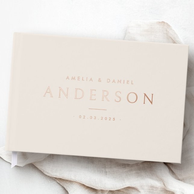 Elegante hellbraune Namen für Hochzeiten datieren  Gästebuch (Elegant light tan brown wedding names date real foil guest book)