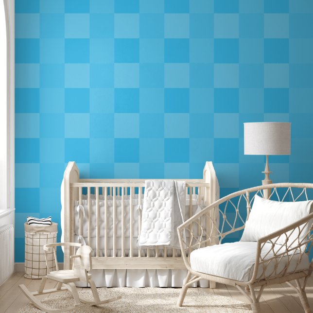 Elegante helle Pastel Sky Blue Checkered Squares Tapete (Kinder)
