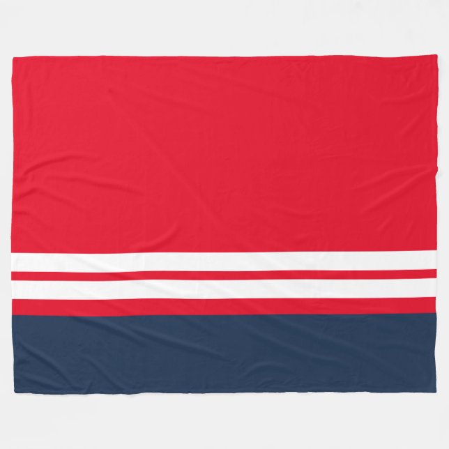Elegante, helle rote, blaue, weiße Streifen Fleecedecke (Vorderseite (Horizontal))