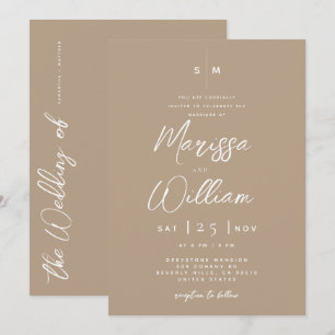 Elegante helle Taupe- und weiße moderne Schrift Ho Einladung