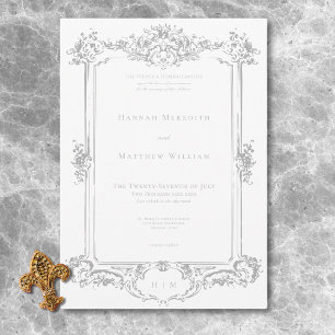 Elegante hellgraue Chinoiserie Cherub Hochzeit Einladung