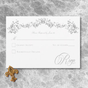 Elegante hellgraue Chinoiserie Cherub Hochzeit RSVP Karte