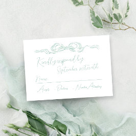 Elegante, hellgrüne Hand gezeichnete Bow-Hochzeit RSVP Karte