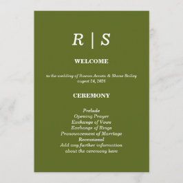 Elegante hellgrüne Monogramm-Hochzeitsprogrammkart Programm