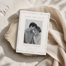 Elegante hellgrüne "Save the Date"-Karte mit Foto