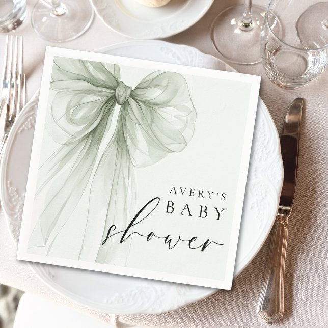 Elegante hellgrüne Schleife Baby Shower Serviette (Von Creator hochgeladen)
