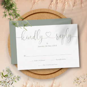 Elegante hellgrüne Schrift Herz freundliche Antwor RSVP Karte