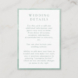 Elegante, hellgrüne Wasserfarben - Hochzeitsdetail Begleitkarte