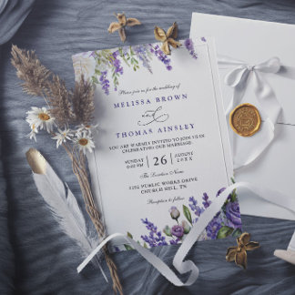 Elegante Helllila-Lavendel-Blumen-Hochzeit im Chic Einladung