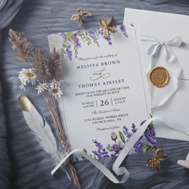 Elegante Helllila Lavendel QR-Code Hochzeit Einladung (Von Creator hochgeladen)