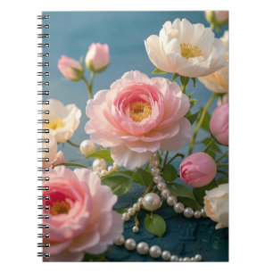 Elegante hellrosa Blume mit Perlen Notizblock