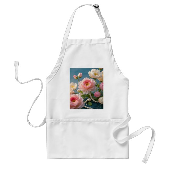 Elegante hellrosa Blume mit Perlen Schürze (Vorne)