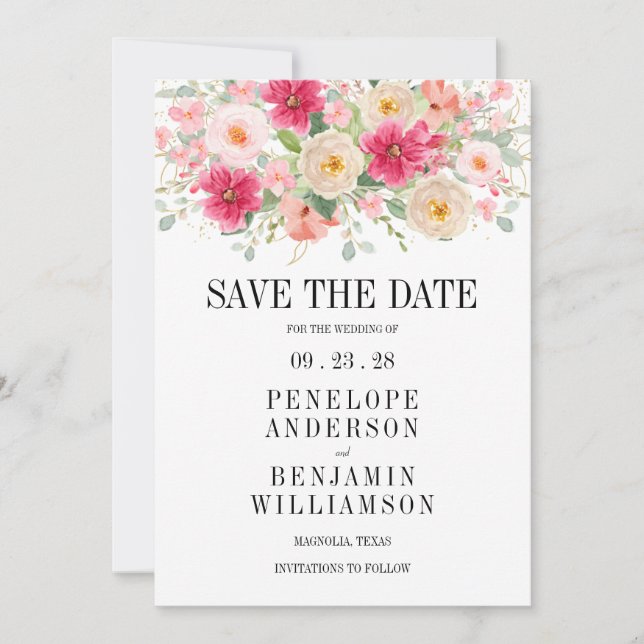 Elegante hellrosa Blumenhochzeit "Save the Date" (Vorderseite)