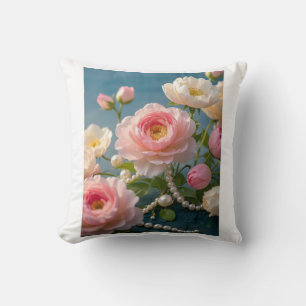 Elegante hellrosa errötende Blumen mit Perlen Kissen