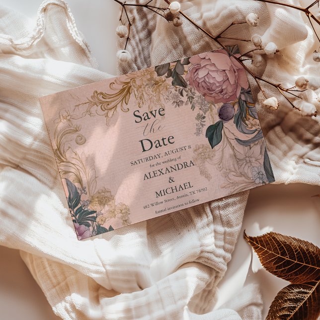 Elegante, hellrosa, florale Hochzeit Save The Date (Von Creator hochgeladen)