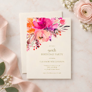 Elegante hellrosa Wasserfarbe Floral Geburtstag Einladung