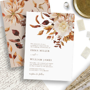 Elegante Herbst-Aquarell-Blumenhochzeit Einladung